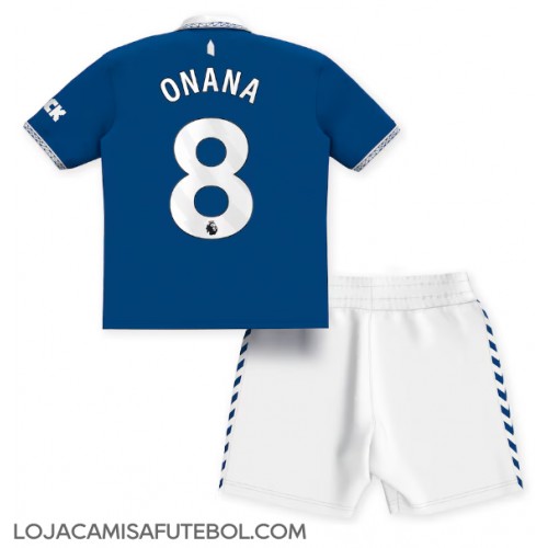 Camisa de Futebol Everton Amadou Onana #8 Equipamento Principal Infantil 2023-24 Manga Curta (+ Calças curtas)